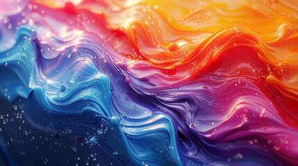 Wall Mural - beautiful abstraction of liquid paints in slow blending flow mixing together gently.