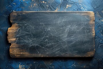 Wall Mural - A blackboard with a blue background. The board is empty and has a worn look to it