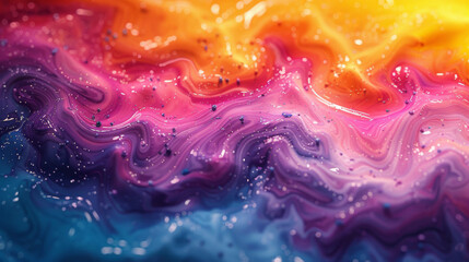 Poster - Beautiful abstraction of liquid paints in slow blending flow mixing together gently.