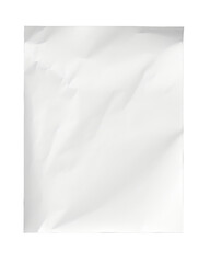 Crumpled white paper sheet isolated on a white background, useful for design elements, textures, and backgrounds.