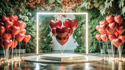 Wall Mural - 3d stage, neom. background heart balloon, AI generated, 