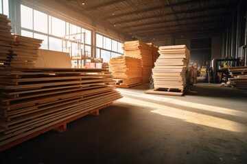 Wooden boards and chipboards stored at furniture factories Woodworking and woodworking industry concepts