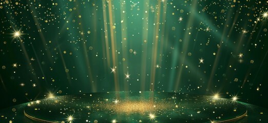 Wall Mural - luxury green background with stage and light rays for award ceremony