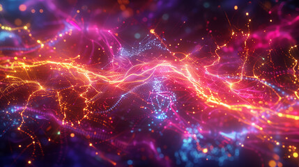 vibrant electric field with dynamic glowing energy and colorful sparks, abstract and vivid