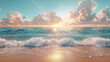 © Matthew - Beautiful sea summer or spring abstract background. Golden sand beach with blue ocean and cloudscape and sunset in the back