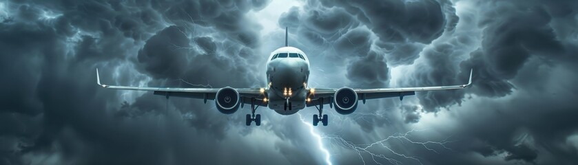 Wall Mural - Commercial jetliner navigating turbulent weather