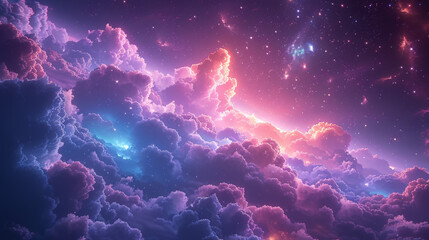 Wall Mural - Beautiful sky cloud Space galaxy background with stars, bright colours, purple, blue, pink, night scene. Fantasy drawing sky cloudy blue purple galaxy