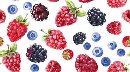 Watercolor Seamless Pattern of Berries