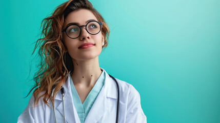 Canvas Print - Smiling female doctor with glasses and stethoscope