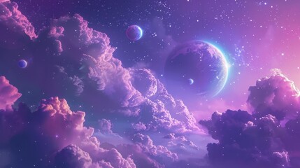 Wall Mural - dreamy cosmic scene with planets and stars