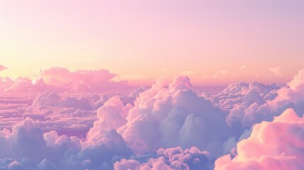 Sticker - Vast expanse of cumulus clouds during what appears to be either sunrise or sunset, given the soft pink and orange hues in the sky