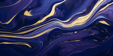 Wall Mural - Liquid Marble Wallpaper with Gold Accents on Dark Blue-Purple Background. Concept Marble Wallpaper, Gold Accents, Dark Blue Background, Purple Background, Liquid Texture