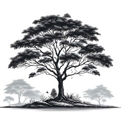 A black and white tree design drawing graphic highquality Vibrant Artistic.