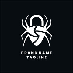 logo design featuring a padlock with a spider silhouette incorporated into the design, positioned cr