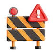 © mnaufal design - under construction barricade barrier with caution warning symbol sign 3d icon illustration render design