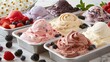 © 69 - Delight in a scrumptious assortment of ice cream flavors, beautifully garnished with fresh, colorful berries for a burst of flavor