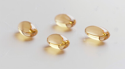 Omega 6: Conjugated Linoleic Acid (CLA) Capsules Against White Background - Nutritional Supplement Concept Stock Photo