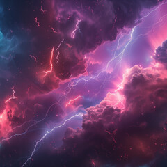 dramatic scene with vivid lightning bolts cutting across colorful storm clouds, intense and vibrant, square