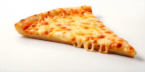 Wall Mural - Cheesy Pizza Slice on a White Background. Concept Food Photography, Cheesy Pizza, White Background