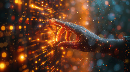 Wall Mural - big data technology and data science with person touching data flowing on virtual screen. business a