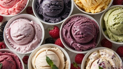 savor the sweetness of a picturesque array of ice cream flavors, adorned with fresh, succulent berri