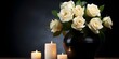 © Anastasiia - Symbolism of White Roses and Black Cremation Urn with Burning Candles. Concept Funeral traditions, Mourning symbolism, Memorial elements, Cultural rituals, Embodiment of grief