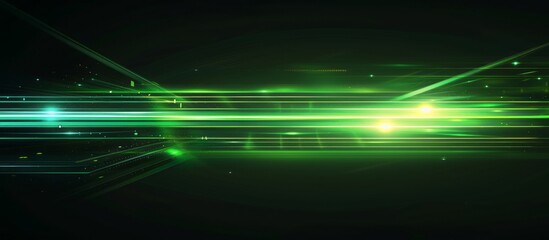 Green light streaks on a black background, with a motion effect and horizontal lines, glowing in a green color with a glow effect