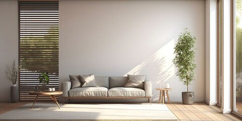 Wall Mural - Contemporary Living Room with Corner Windows, Blinds, Hardwood Floor, and Copyspace. Concept Contemporary Design, Corner Windows, Blinds, Hardwood Floor, Copyspace, Interior Decor