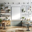 © Boyd - A space for restaurants cafe drinks and fast food room with poster mockup white combined with tables and chairs and a poster on the wall informative professional.