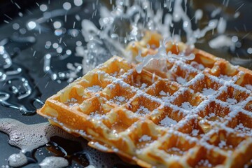 Wall Mural - A crispy waffle topped with powdered sugar, perfect for breakfast or brunch