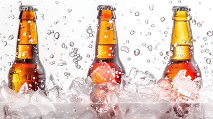 Sticker - Refreshing ice-cold beer bottles with water splashes. Perfect for advertising or social media content. Great focus and clarity. Beverage photography at its best. Ideal for commercial use. AI