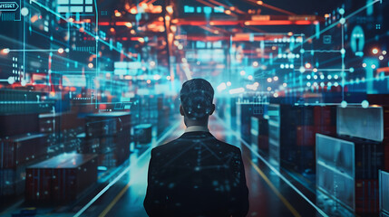Artificial Intelligence analyze retail warehouse businessman 
