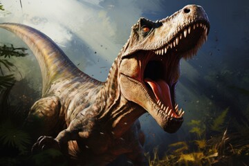 Wall Mural - close-up view of a prehistoric dinosaur. photorealistic.