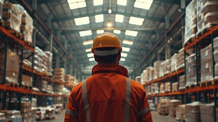Aufkleber - A worker is working in warehouse, happy. Generative AI.