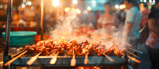 Hot grilled street food at night market