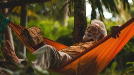 Sticker - A person reclining in a hammock surrounded by trees and foliage