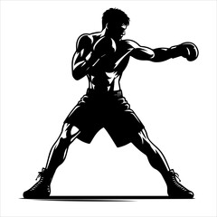 Boxer silhouettes. A boxer stands with a pose vector silhouette