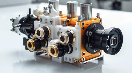 Poster - ABS hydraulic unit on white background. Generative AI.
