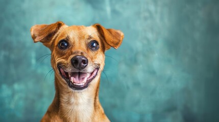 Wall Mural - Cute happy funny dog with plain background.