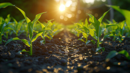 Wall Mural - Blurred image. Farmers use tablets to analyze data and experiment with growing corn. AI data innovation improves cultivation efficiency for quality. Analysis of farmer corn farming agriculture concept