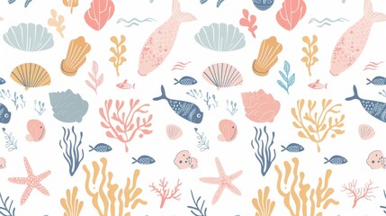 Wall Mural - Vector illustration seamless background of mermaid theme.