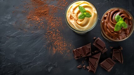 Butterscotch Pudding and Chocolate Pudding. Copy space