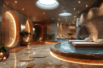 Wall Mural - A luxurious spa salon with saunas and steam rooms.