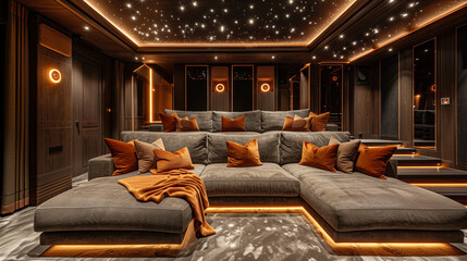 Wall Mural - Armless sofas maximizing seating capacity in cinema spaces.