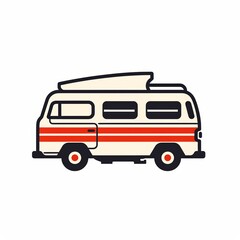 Wall Mural - Line drawing of camper van over white background.