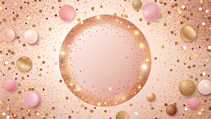 Wall Mural - Rose gold glitter beautiful fashion background polka dot vector illustration. Pink golden dots confetti frame.