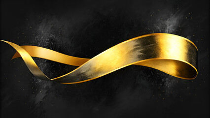 Wall Mural - Black background. Luxury shiny gold ribbon. Black website template design.