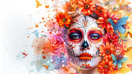 Wall Mural - Celebrate Dia de los Muertos with Day of the Dead Inscription Template - Festive Holiday Background Banner Poster Concept.