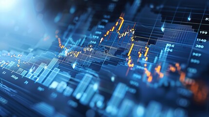 Aufkleber - Stock graph and financial chart background. blue background. Generative AI.