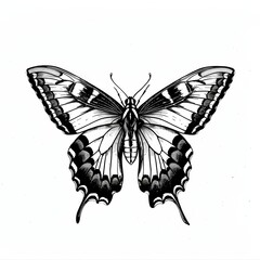 Wall Mural - Monochrome beautiful butterfly with intrinsic patterns.